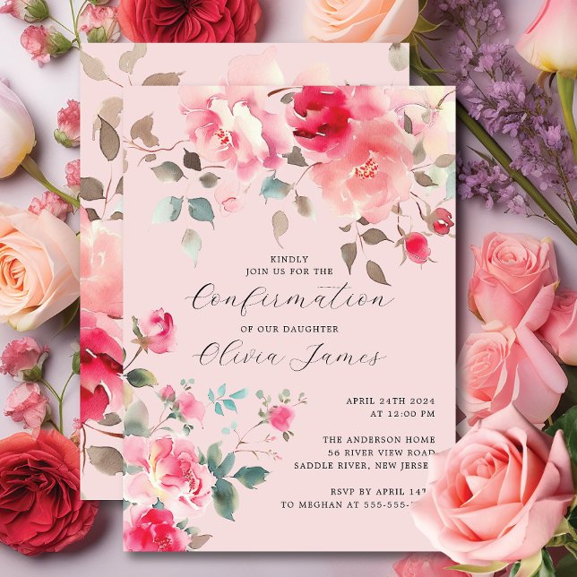 Blush Blossoms Confirmation Invitation (Creator Uploaded)