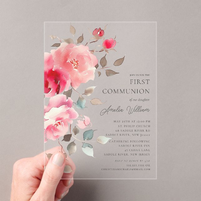 Blush Blossoms First Communion Invitation (Insitu (Handheld))