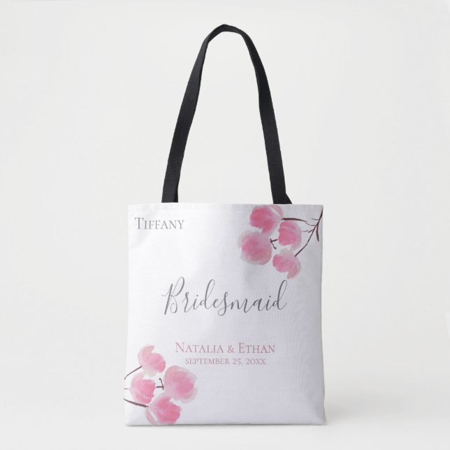 Blush Blossoms Personalised Bridesmaid Tote Bag (Front)
