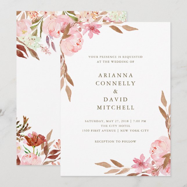 Blush Blossoms | Watercolor Floral Wedding Invitation (Front/Back)