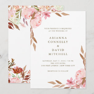 Blush Blossoms   Watercolor Floral Wedding Invitation