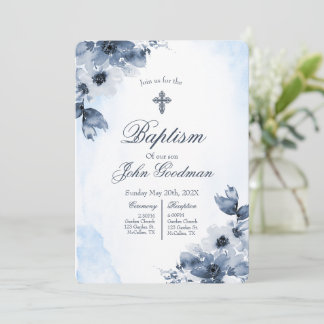 Blush blue baptism with cross  invitation