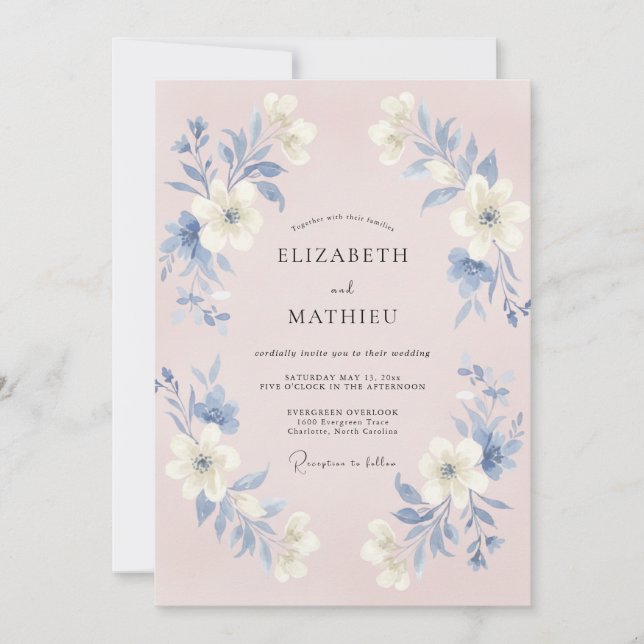 Blush Blue Botanical Wedding Invitation (Front)