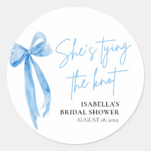 Blush Blue Bow She's Tying the Knot Bridal Shower Classic Round Sticker