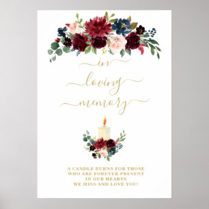 Blush Blue Burgundy Flowers Wedding Memorial Sign