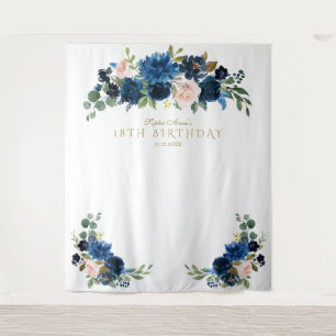 Blush Blue Floral 18th Birthday Photo Booth Prop Tapestry
