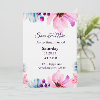 Blush & Blue Floral Save the Date Card