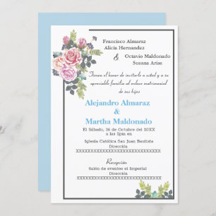 Blush Blue Floral wedding Invitation