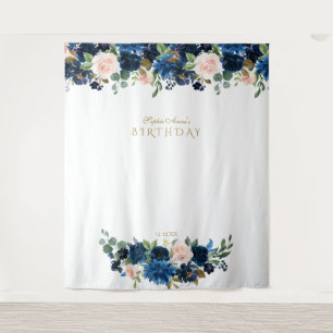 Blush Blue Flowers Birthday Photo Booth Prop Tapestry