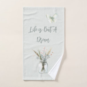 Blush Blue Flowers Jar Butterfly  Bath Towel Set
