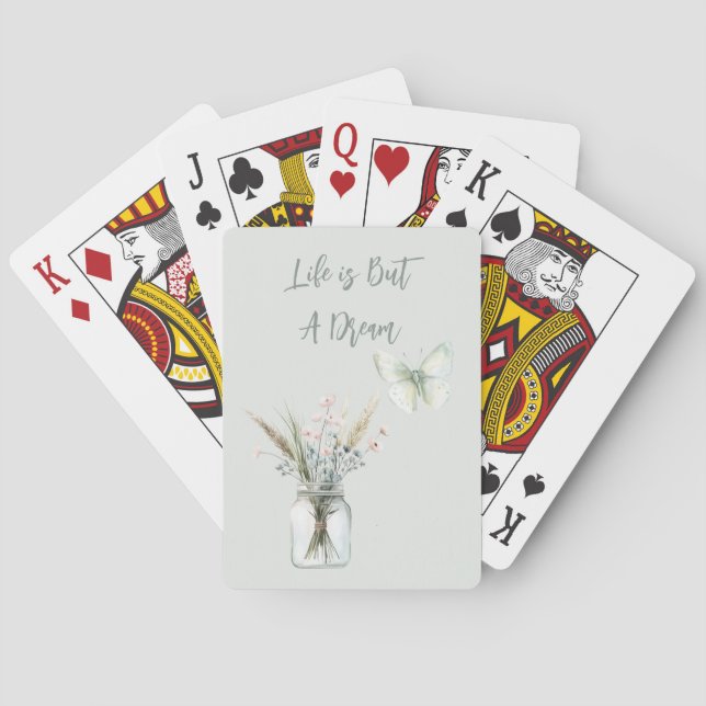 Blush Blue Flowers Jar Butterfly  Playing Cards (Back)