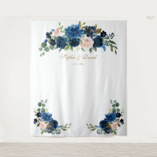 Blush Blue Flowers Wedding Photo Booth Prop Tapestry