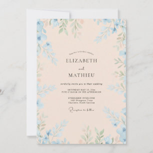 Blush Blue Foliage Eucalyptus Wedding Invitation
