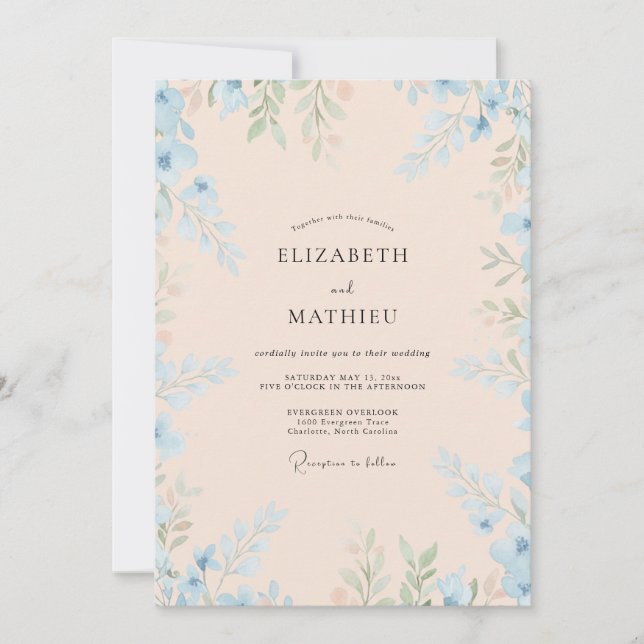 Blush Blue Foliage Eucalyptus Wedding Invitation (Front)