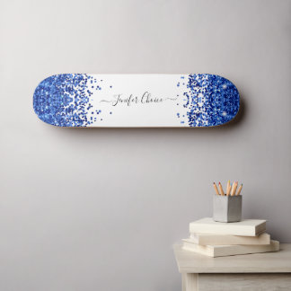 Blush Blue Glitter Custom Name  Skateboard