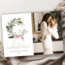 Blush Blue Green Winter Christmas Wreath Photo