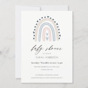 BLUSH BLUE HEART RAINBOW BABY SHOWER INVITE