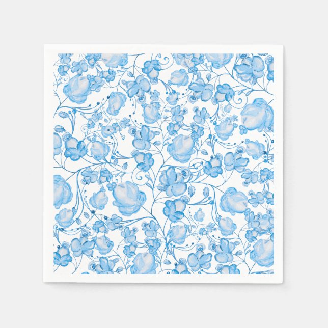 Blush blue modern watercolor floral pattern napkin (Front)