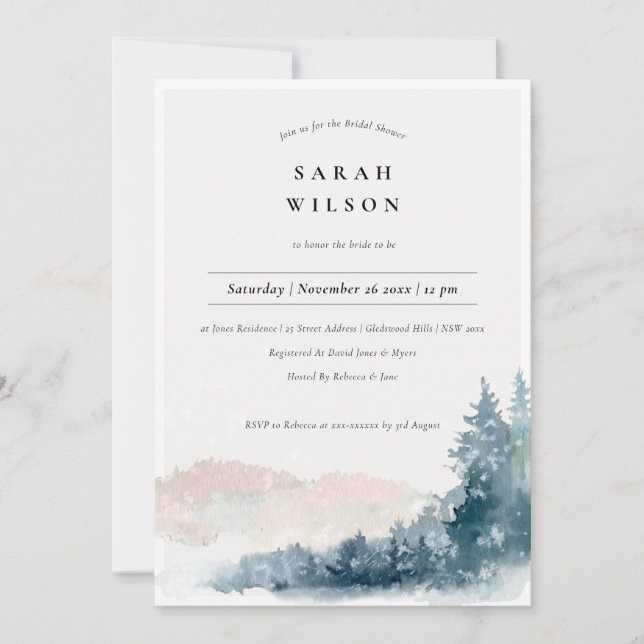 Blush Blue Pine Mountains Bridal Shower Invite (Front)