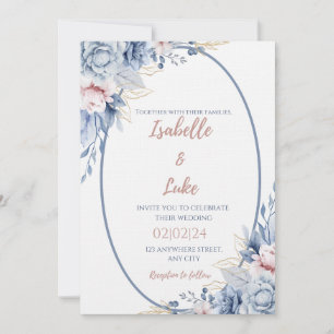 Blush & Blue Rose Gold Romance Wedding Invitation