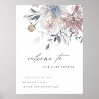 Blush Blue Watercolor Floral Baby Shower Welcome