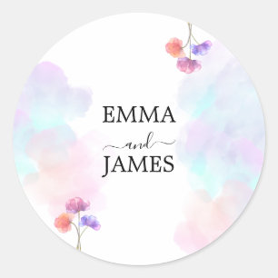 Blush & Blue Watercolor Wedding Stickers