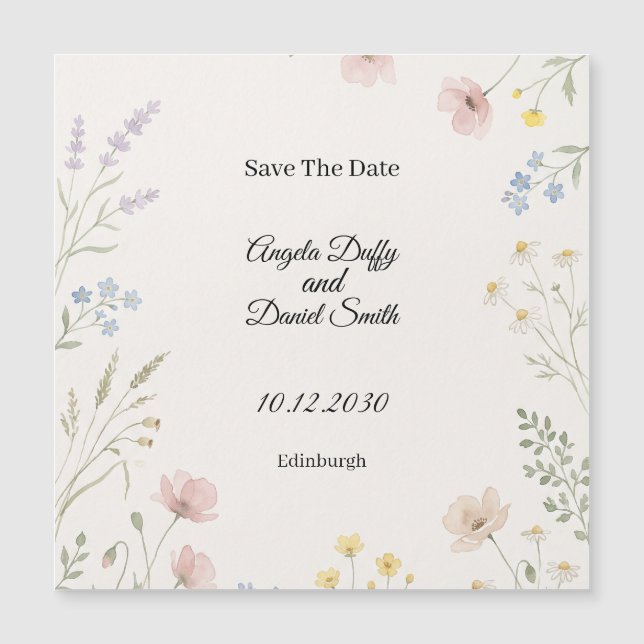 Blush Blue Wildflower Save The Date Magnet (Front)
