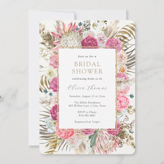 Blush Bohemian Floral Bridal Shower Invitation (Front)