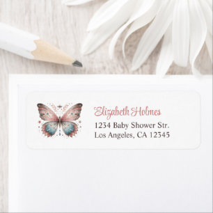Blush Boho Butterfly Baby Shower Address Label