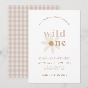 Blush Boho Daisy Floral First Birthday Invitation
