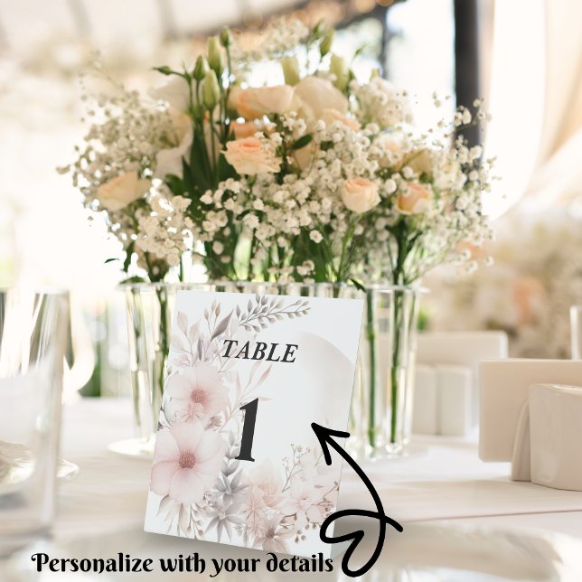 Blush Boho Dried Floral Wedding Table Number Pedestal Sign (Set the tone for your romantic celebration with our elegant boho blush & beige wedding suite)