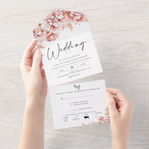 Blush Boho Dry Floral All in One Wedding Invite