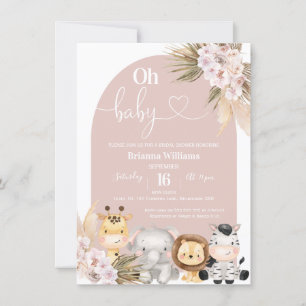 Blush Boho Floral Arch Safari baby Shower Invitation