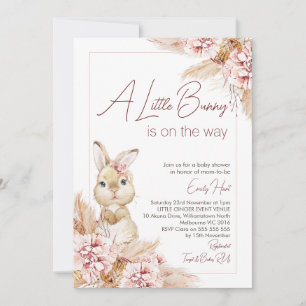 Blush Boho Floral Bunny Baby Shower Invitation