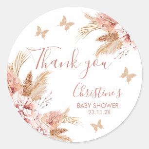 Blush Boho Floral Butterfly Kisses Baby Shower Classic Round Sticker