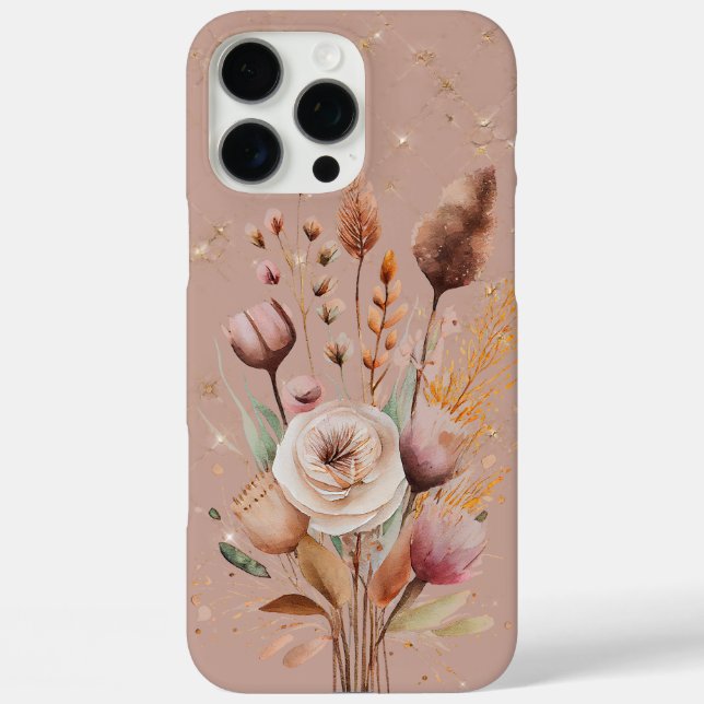 Blush Boho Floral Gold Sparkle Case-Mate iPhone Case (Back)