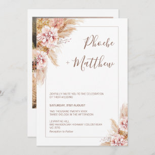 Blush Boho Floral Pampas Grass Wedding Invitation