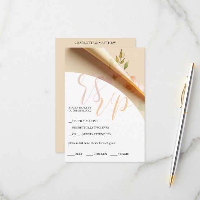 Blush Boho Floral Roses Watercolor Budget RSVP Card (Front/Back In Situ)