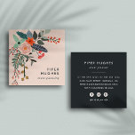 Blush | Boho Floral Square Business Card<br><div class="desc">Lighthearted floral business cards in a unique square format feature a boho style bouquet in shades of coral and green, accented with a feather and greenery. Add your name and business name or title/occupation in the lower right corner, against a pale blush pink background. Cards reverse to white lettering on...</div>