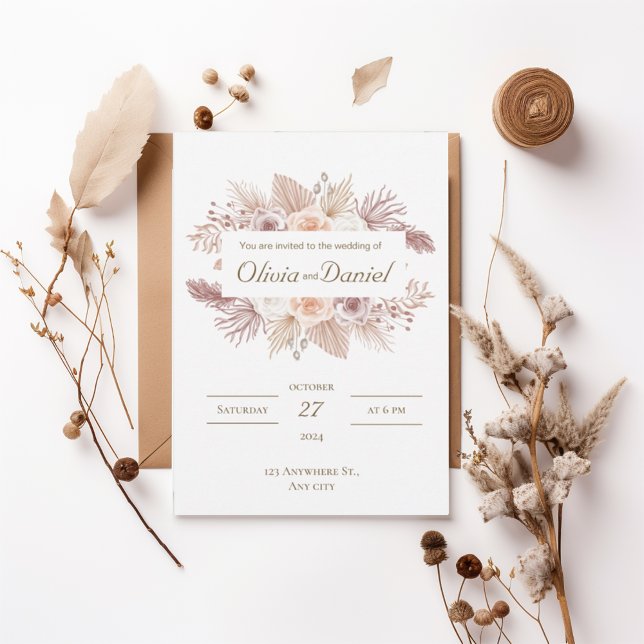 Blush Boho Floral Wedding Invitation (Creator Uploaded)