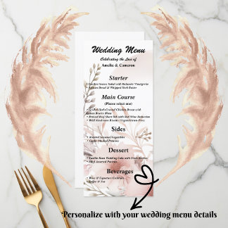 Blush Boho Floral Wedding Menu Card