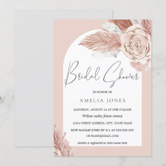 Blush Boho Flowers Arch Bridal Shower Invitation