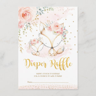 Blush Boho Flowers Baby Fox Diaper Raffle Enclosure Card