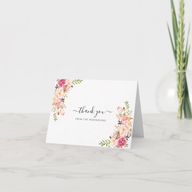 Blush Boho Funeral Memorial Wedding Shower Folded Thank You Card (Front)