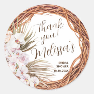 Blush Boho Grapevine Thank You Classic Round Sticker