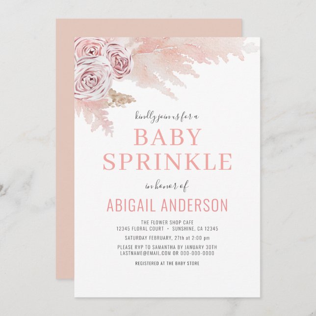 Blush Boho Pampas Grass Baby Sprinkle Invitation (Front/Back)