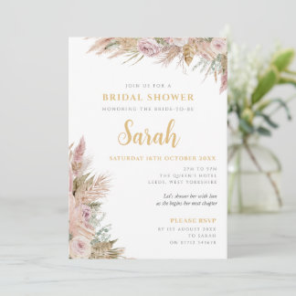 Blush Boho Pampas Grass Bridal Shower Invitation