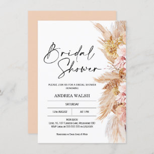 Blush Boho Pampas Grass Bridal Shower Invitation