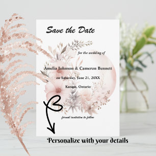 Blush Boho Pampas Grass Save the Date Card 