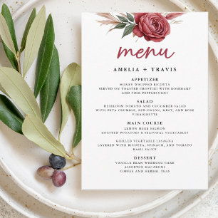 Blush Boho Pampas Grass Wedding Menu Card